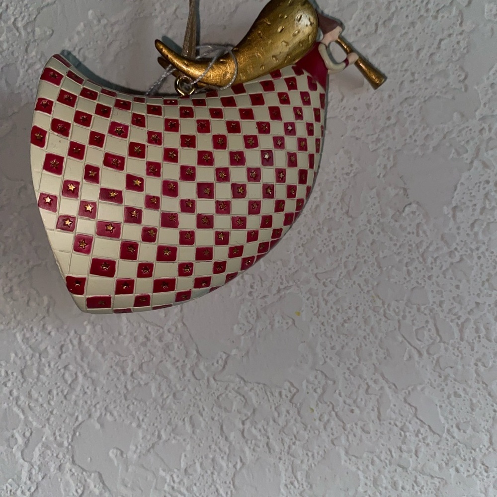 Marcel Schurman Red Cream Checkered Hand Painted Angel  Christmas Ornament 3.5” - Picture 13 of 14